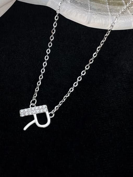 NS1000 [Silver Plated Platinum R] 925 Sterling Silver Cubic Zirconia Letter Minimalist Necklace